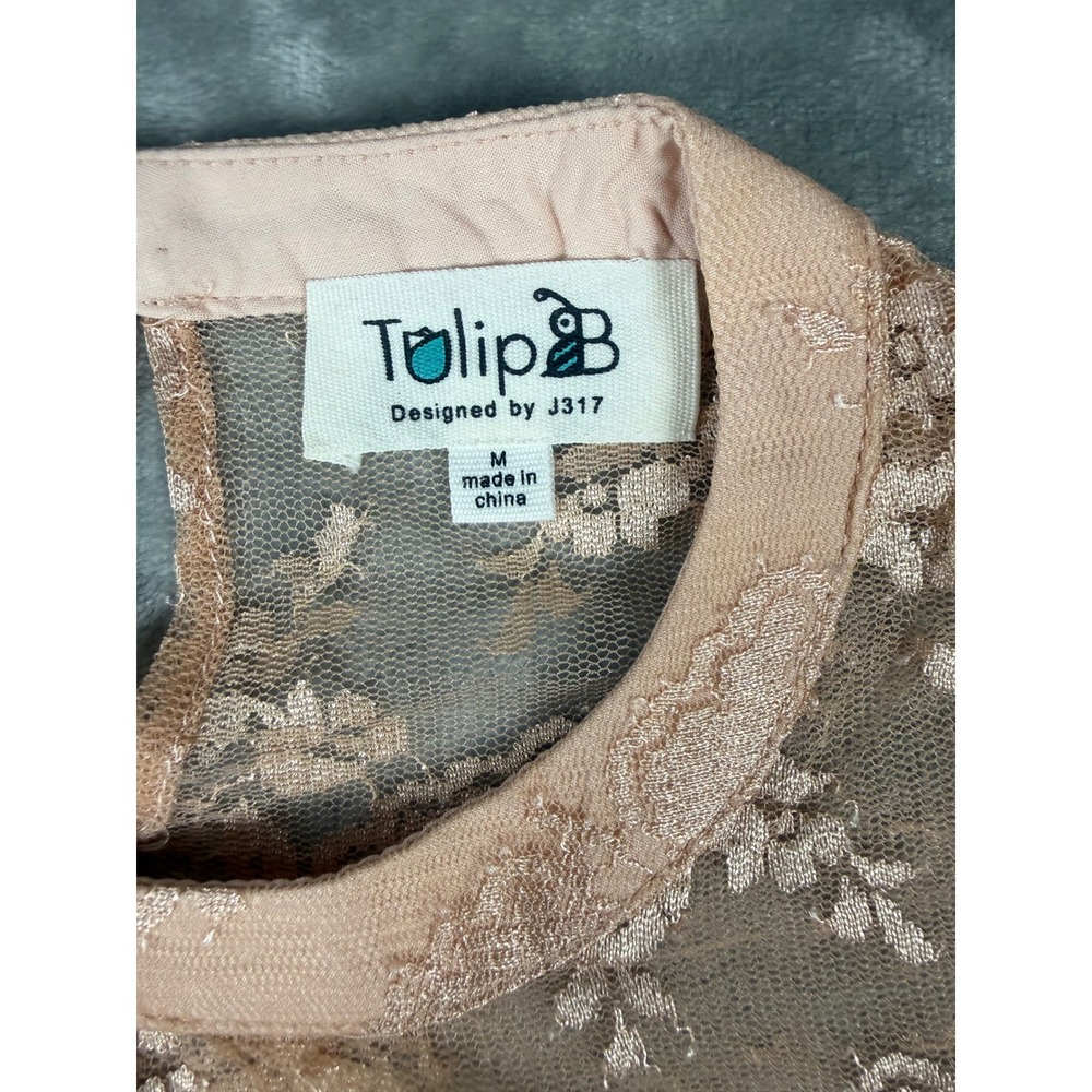 Tulip B Peach Floral Lace Mock Neck Ruffle Sleeve Top JT2201F7 - Picture 2 of 8
